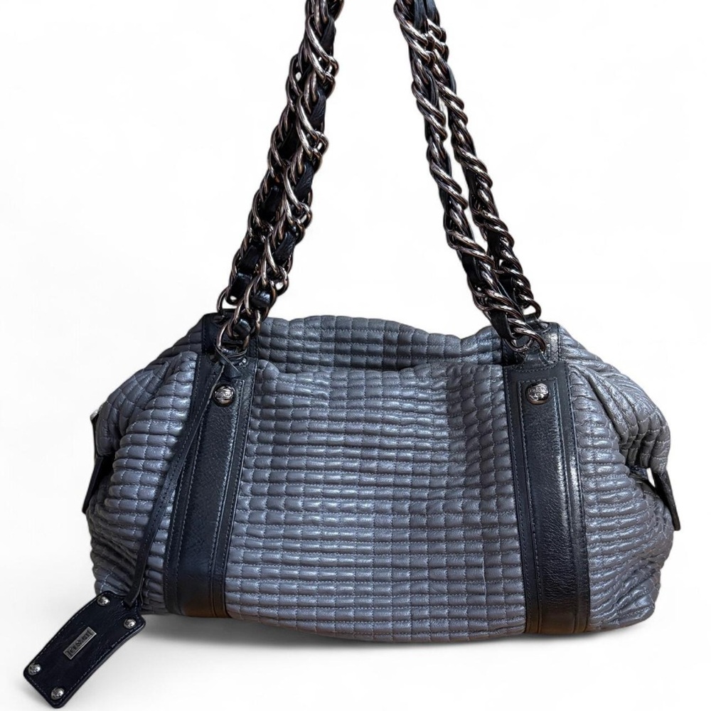 Y2K Be & D Garbo Leather Grid Quilted Satchel Duffle Bag w/ Chain Straps